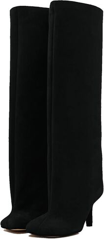 Women's Knee High Suede Boots for Women Wide Calf Square Toe Stiletto Heels Tall Boots Pull On High Heel Long Booties in Saudi Arabia