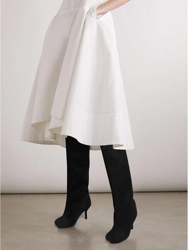 Women's Knee High Suede Boots for Women Wide Calf Square Toe Stiletto Heels Tall Boots Pull On High Heel Long Booties in Saudi Arabia