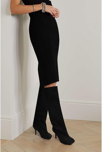 Women's Knee High Suede Boots for Women Wide Calf Square Toe Stiletto Heels Tall Boots Pull On High Heel Long Booties in Saudi Arabia
