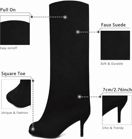 Women's Knee High Suede Boots for Women Wide Calf Square Toe Stiletto Heels Tall Boots Pull On High Heel Long Booties in Saudi Arabia