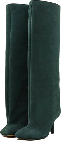 Women's Knee High Suede Boots for Women Wide Calf Square Toe Stiletto Heels Tall Boots Pull On High Heel Long Booties in Saudi Arabia