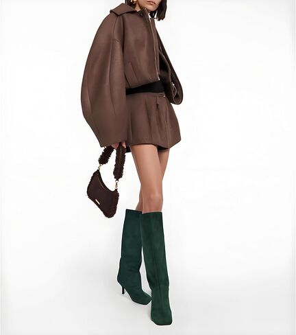 Women's Knee High Suede Boots for Women Wide Calf Square Toe Stiletto Heels Tall Boots Pull On High Heel Long Booties in Saudi Arabia
