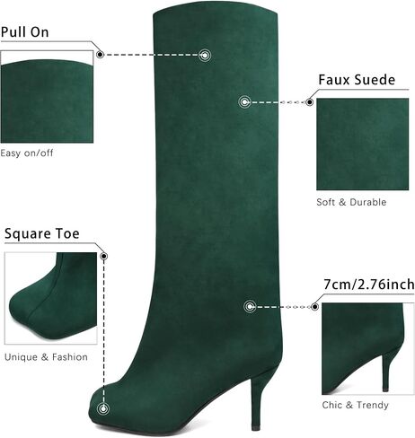 Women's Knee High Suede Boots for Women Wide Calf Square Toe Stiletto Heels Tall Boots Pull On High Heel Long Booties in Saudi Arabia