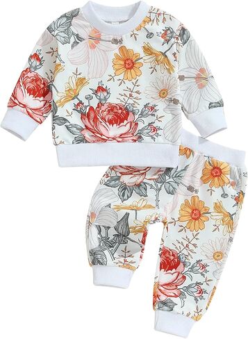 Mubineo Toddler Baby Girl Clothes Cute Long Sleeve Sweatshirt Sweatpant Outfits Fall Winter Tops Pant Outfit Sweatsuit in Saudi Arabia