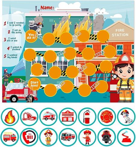 Generic Firefighter Potty Training Chart for Toddlers Boys, Potty Sticker Chart with 240 Stickers, Cartoon Style, Rectangular Sheet, Red, Yellow in Saudi Arabia