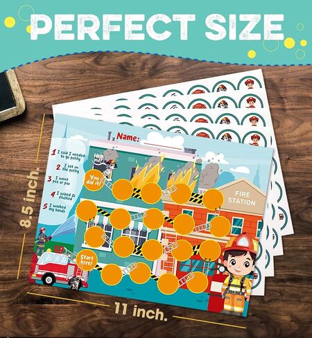 Generic Firefighter Potty Training Chart for Toddlers Boys, Potty Sticker Chart with 240 Stickers, Cartoon Style, Rectangular Sheet, Red, Yellow in Saudi Arabia
