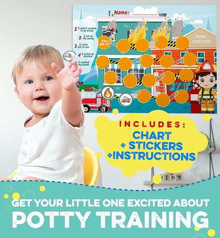 Generic Firefighter Potty Training Chart for Toddlers Boys, Potty Sticker Chart with 240 Stickers, Cartoon Style, Rectangular Sheet, Red, Yellow in Saudi Arabia