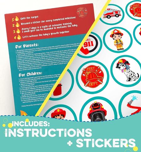 Generic Firefighter Potty Training Chart for Toddlers Boys, Potty Sticker Chart with 240 Stickers, Cartoon Style, Rectangular Sheet, Red, Yellow in Saudi Arabia