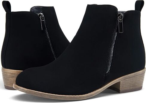 Women's Ankle Boots, Casual Round Toe Low Heel Zip Short Booties | Comfortable city dressy booties, functional inner zipper, decorative outer zip, for office, travel, jeans and dresses in Saudi Arabia