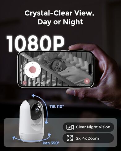 شاشة MomCozy WiFi Smart Baby مع الكاميرا والصوت ، شاشة 10 "1080 بكسل مع تسجيل الصور والفيديو ، والكشف عن الحركة والتبكي in Kuwait
