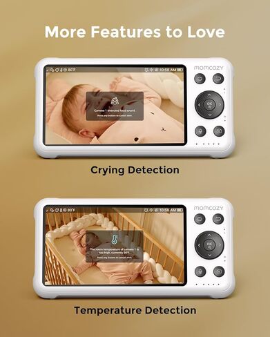 شاشة MomCozy WiFi Smart Baby مع الكاميرا والصوت ، شاشة 10 "1080 بكسل مع تسجيل الصور والفيديو ، والكشف عن الحركة والتبكي in Kuwait