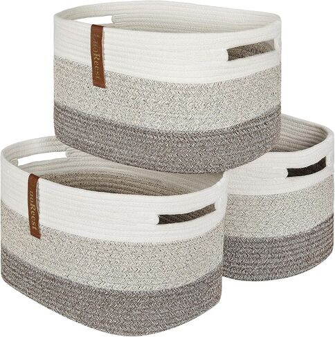 Storage Basket Woven Baskets for Organizing | Woven Rope Basket Bins Cube Shelf Closet Storage Baskets | 15×10×9" Cute Baby Basket for Nursery | 3 Pack (Gradient Yellow) in Saudi Arabia