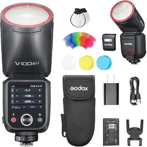 GODOX V100S Flash V100-S 100w Round Head Touchscreen Flash for Sony, 2.4G Wireless with External Flash and Global Shutter Flash Sync 1/80000s,Built-in Lithium Battery(USA Version)
