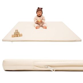 48x48 Beige Baby Play Mat - Extra Thick Waterproof Vegan Leather, Soft and Easy-to-Clean Floor Mat for Crawling & Play