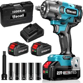 1000N.m(738ft-lbs) Cordless Impact Wrench High Torque, Battery 1/2 Impact Gun w/ 2X 4.0Ah Batteries, Fast Charger, 5 Sockets & Storage Box, Electric Impact Wrench for Truck RV Mower, IW800