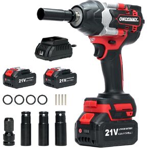 Cordless Impact Wrench 590Ft-lbs (800N.m), 1/2" Brushless Impact Gun with 2×4.0Ah Batteries & LED Light, 3300RPM Power Impact Wrenches with 3 Sockets & Fast Charger for Car, Truck