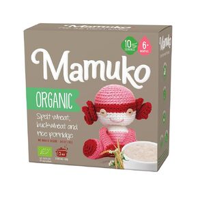 MAMUKO Organic Porridge - Healthy Porridge Blend of Spelt, Buckwheat & Rice - High Fiber Porridge with No Added Sugar, Milk & Preservatives - Organic Porridge Ideal for Toddlers - (200g & 10 Servings)