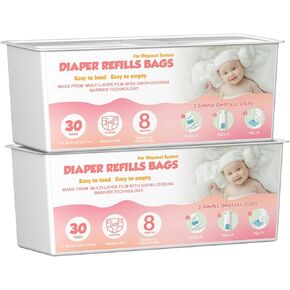 حفاضات PAIL EASY ROLL ROLL أكياس مع 30 كيس متوافقة مع جني سهلة المميزة لفة فيلز ، تقنية برائحة 7 طبقات ، تستمر حتى 8 أشهر ، 60 كيس (حزمة 2) in Kuwait