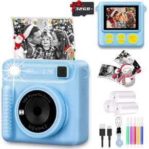 Camera for Kids Instant Print,Portable Camera with 32G Card & 1080p Video,Instant Print Camera with Color Pens for DIY,Over 3 Years Old for Boys Girls Birthday Gifts Halloween Christmas(Purple)