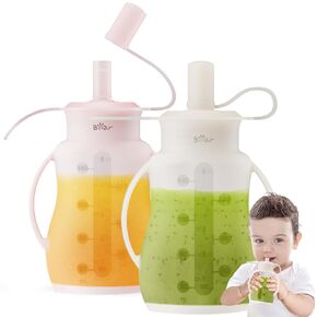 Bear Reusable Silicone Baby Food Pouches for Toddlers, BPA Free Food Grade, 2 Pack Baby Food Containers, Refillable Squeeze Pouch for Kids, Dishwasher&Freezer Safe, 4oz, 6m+