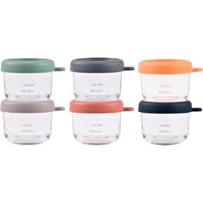 Beaba 5 oz Glass Baby Food Jars with Soft Silicone Air Tight Lids, Glass Storage Containers with Lids, Microwave and Freezer Safe Containers, Sage Green
