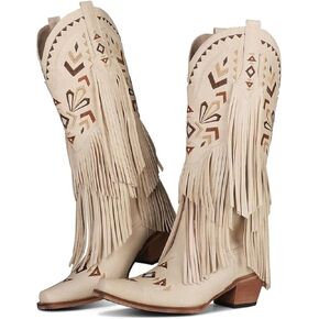 SaraIris Women's Cowgirl Boots Knee High Fringe Boots