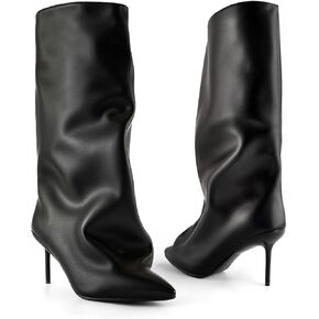 Knee High Boots Women, Slouchy Shark Boots with Pointed Toe Stiletto Heel Long Stylish Pull on High Heel Boots for Women
