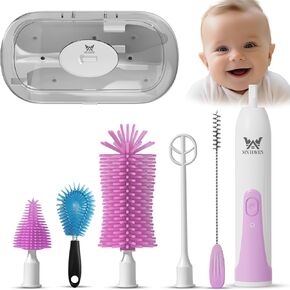 MN Haven Electric Water Bottle Brush, Baby Bottle Brush Sets Attach Corner Brush, Electric Bottle Brush Cleaner Set with Silicone, Pacifier/Corner Brush & Straw Brush/Mixing Head (Green)