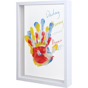 Family Handprint Frame Kit for 4 with 12 Paint Colors&12 Pens,Fun DIY Craft Art Print Handprint Keepsake Wood, Family Gifts for Christmas Mother's Father's Day Birthday Anniversary,Grandparent (White)