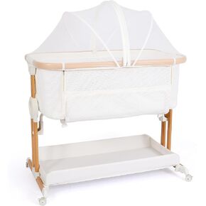 Baby Bassinet Bedside Sleeper 2 in 1 with Wheels, Arms Reach Co Sleeper Breathable All Mesh with Mattress, Incline Option, 5 Adjustable Heights for Newborn to 6 Months Infant