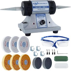Jewelry Bench Polisher, Adjustable Variable Speed Benchtop Polishing Machine, 450W Buffer Grinder with 8pcs Buffing Wheels, 2pcs Polish Compound, Safety Glasses for Jewelry, Metal, Wood