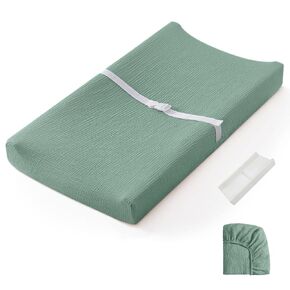 Blissful Diary Muslin Baby Changing Pad with Waterproof Lining Foam, Diaper Changing Table Pad with Cover for Dressers (Roman Green, Avocado)