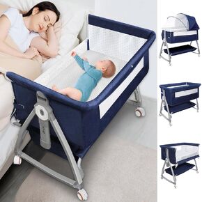 Bassinets Bedside Sleeper for Baby,YTHFGRT 3 in 1 Bedside Bassinet with 4 Auto-Lock& 6 Height Adjustable,Moises Para Nias Recien Nacidas Breastfeeding Friendly,Portable Bedside Crib for Newborn Infant in Saudi Arabia