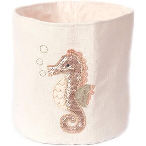 Mon Ami Seahorse Designer Linen Storage Bin, Kids Laundry Basket, Toy Boxes for Kids, Kids Hamper, Cute Baby Nursery Baskets for Bedroom and Bathroom Decor, Toy Storage for Girls & Boys, 8x8 in