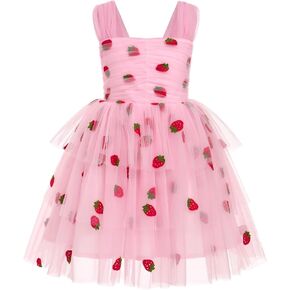 IMEKIS Toddler Girl Birthday Dress Strawberry Heart Tulle Princess Dress Formal Party Cake Smash Photo Shoot 1-6T