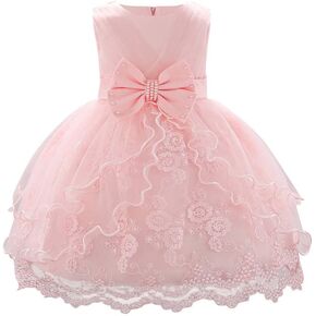 OBEEII Baby Girl Christening Baptism Gown Flower Embroidery Tutu Dress Special Occasion Tulle Dress