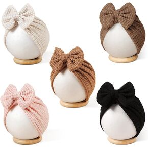 5 PCS Baby Hair Bow Hats, Baby Turban for Baby Girls, Toddler Hat with Bows for Girls, Infant Caps