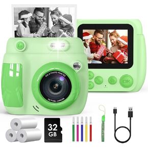 Kids Camera Instant Print, Birthday Gifts for Girls Boys with 3 Rolls Print Paper & 32GB Card, 48MP Toddler Digital Camera 1080P HD Video Toys Camera for Kids 3-12, Blue