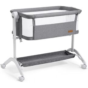 Bassinet Bedside Sleeper - All-Mesh Design, Portable Bedside Bassinet for Baby with Washable Mattress, 5 Adjustable Heights (Grey)