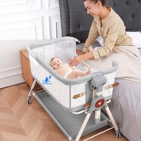 Baby Bassinet,Rocking Bassinet with Waterproof Sheets,3 in 1 Baby Bassinets Bedside Sleeper,6 Height Adjustable Bedside Bassinet for Newborn(Grey)