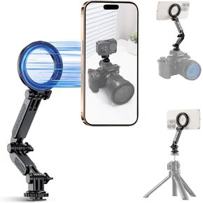 Magnetic Cold Shoe Mount for Phone & Action Camera, Flexible Hot Shoe Phone Holder Adapter with 1/4" 20 Thread, Phone Tripod Mount for iPhone 16 15 14 13 Pro Max Osmo Action 5 Pro 4 3 Hero 13 12 11 10