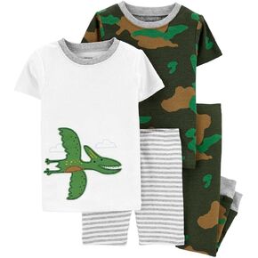 Carter's Toddler Boys' 4 Pc Cotton Pajamas (Dino Green/White, 2T)