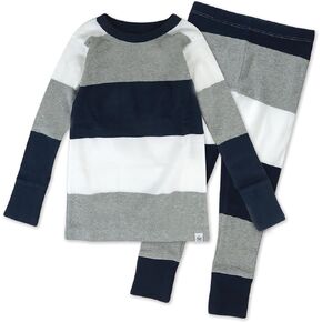 HonestBaby 2-Piece Pajamas Sleepwear PJs 100% Organic Cotton for Baby, Toddler, Kids, Boy, Jumbo Stripe Navy, 7 Years