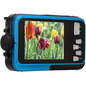Underwater Digital Camera Waterproof Camera Dual Screens Waterproof Digital Camera Double Screens Waterproof Camera for Diving Snorkeling Swimming White (Blue)