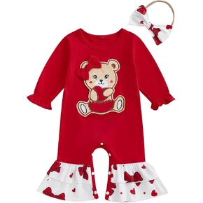 FIOMVA Baby Girl Fall Outfits Newborn Ribbed Knit Romper Coming Home Outfit Infant Ruffle Jumpsuit Valentines Clothes
