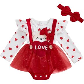 Baby Girl Valentines Outfit Love Heart Valentine Romper Dress Long Sleeve Onesie Newborn Valentines Day Clothes