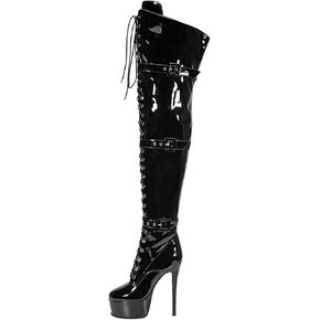 Women's Sexy Thigh High Heels Cross Lace Up Over Knee Platform Boots Unisex Round Head Plus Size