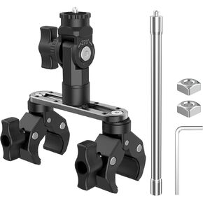 Double Headed Crab Clamp Mount for GoPro,Clip with Extension Rod for Motorcycle/Bicycle Handlebar,Adjustable Arm Stand with 1/4" Adapter for Insta360/DJI Action/DSLR