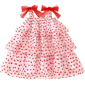 Toddler Baby Girl Valentines Day Dress Girls Sleeveless Tutu Dress Plush Heart Party Tulle Dress