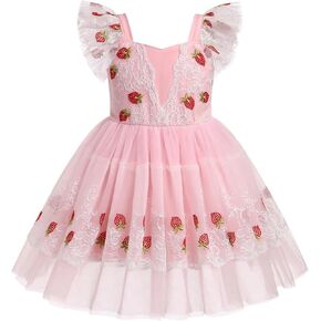 IDOPIP Baby Girls Tutu Dress Embroidery Strawberry Birthday Party Dresses Smocked Ruffle Backless Princess Pageant Tulle Gown